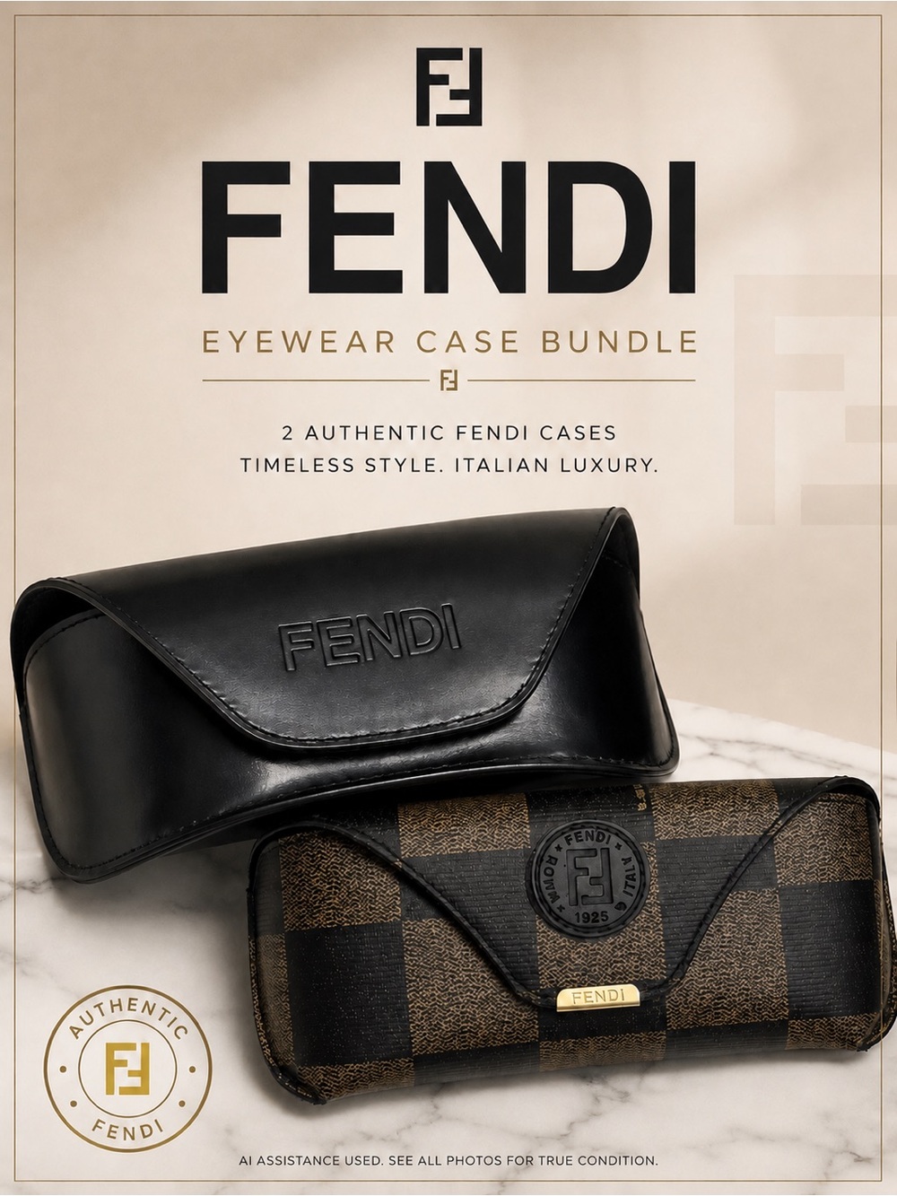 Fendi Eyewear Cases Lot Black FF Monogram & Brown Checkered Sunglasses Cases